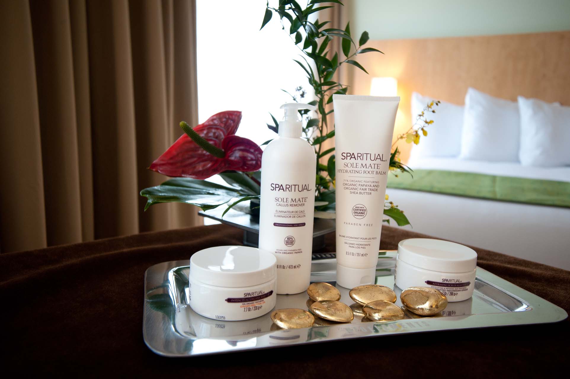 Spa products on a tray