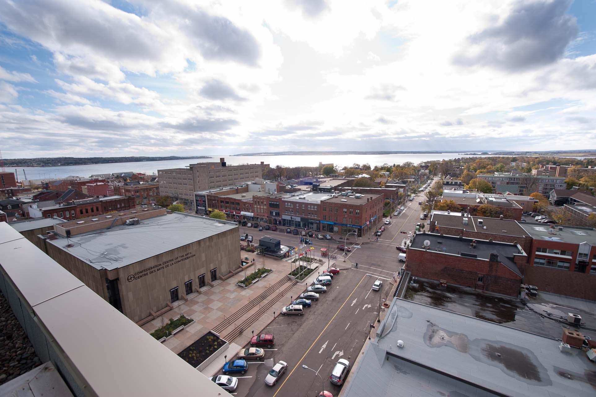 View of the Confederation Centre of the Arts and river from the balcony