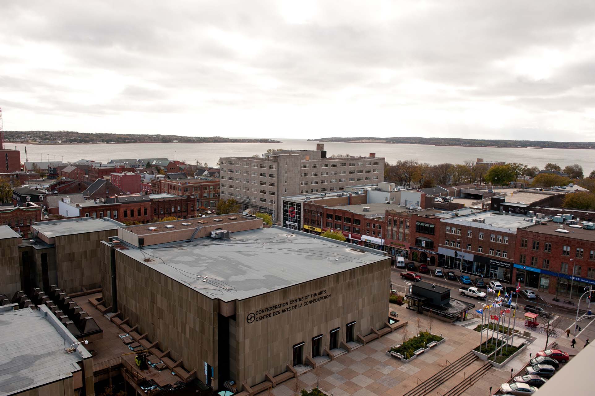 Landscape of the city with a view of the Confederation Centre of the Arts and river